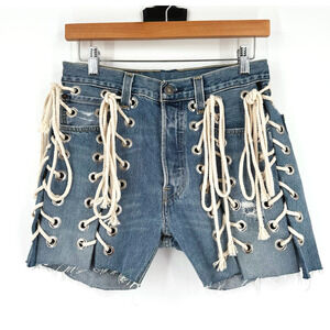 Samaria Leah X Vintage Levi's Reworked Jeans Denim Shorts 26X4 Upcycled Grunge